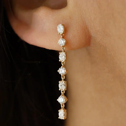 0.50 TCW Round & Oval Cut Moissanite Drop Earrings in Gold 4