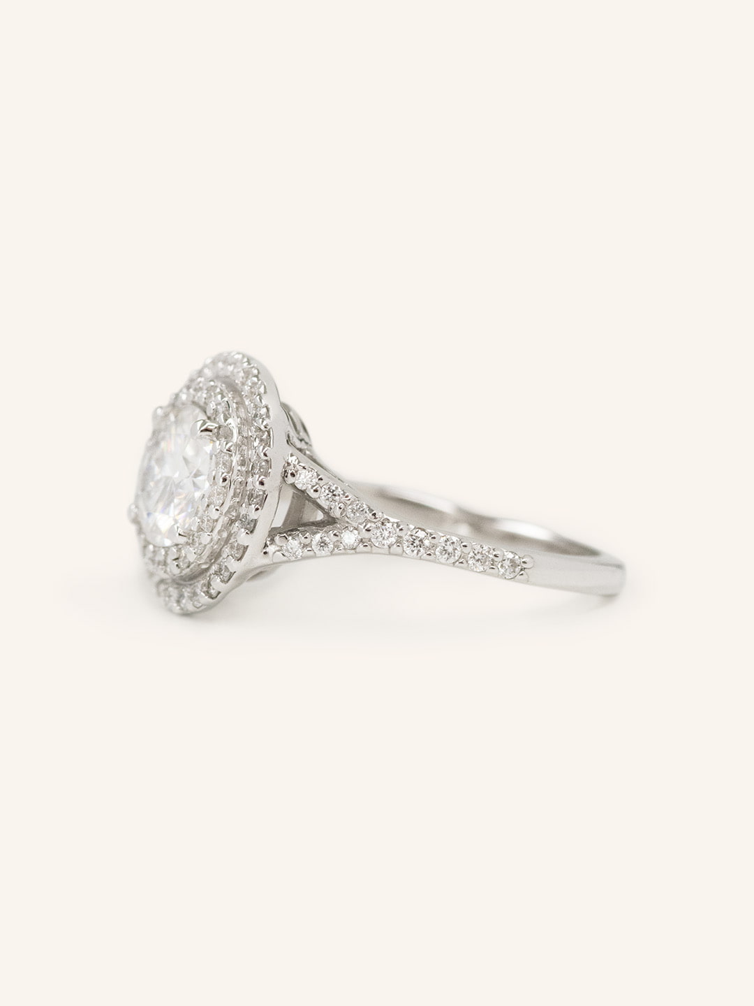 Stunning 1.0 CT Round Moissanite Engagement Ring with Double Halo and Pave Design 4