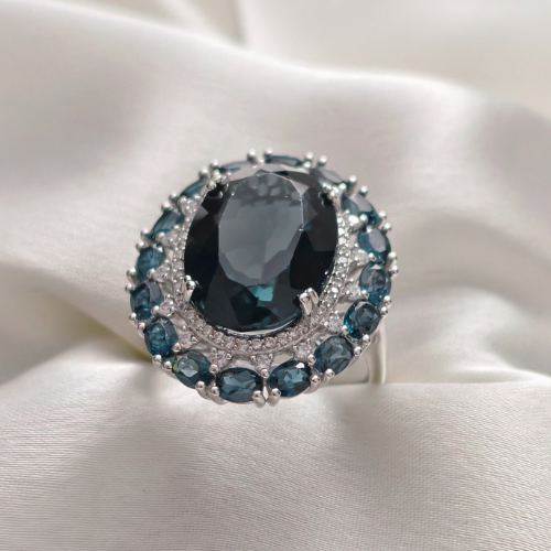 4.0 CT Oval Cut Halo Cluster Style London Blue Topaz Ring 2