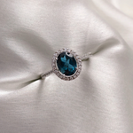 2 CT Oval Cut Halo & Pave Style Blue Topaz Ring 3