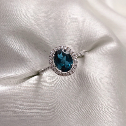 2 CT Oval Cut Halo & Pave Style Blue Topaz Ring 3