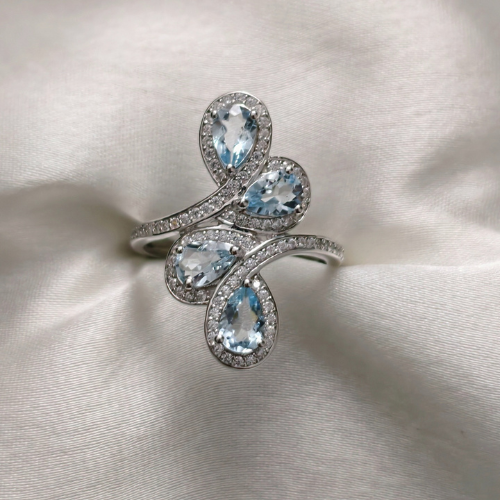 2.0 TCW Pear & Round Cut Aquamarine Ring 2