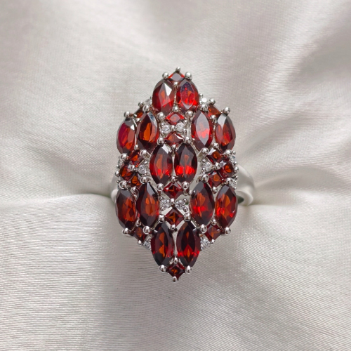 3.0 TCW Marquise and Round Cut Red Garnets Ring 2