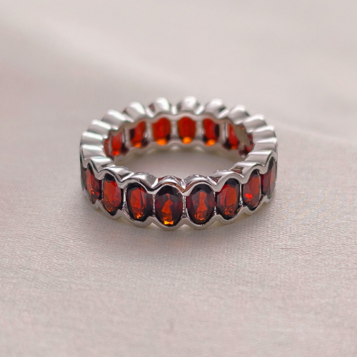 3 TCW Oval Red Garnets Full Eternity Wedding Band 1