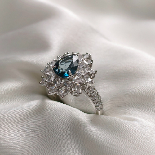 1.0 CT Pear Cut Flower Style London Blue Topaz Ring 2