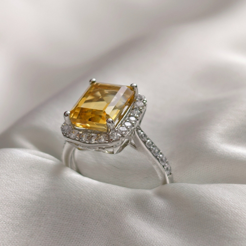 3 CT Emerald Cut Pave Style Citrine Ring 2