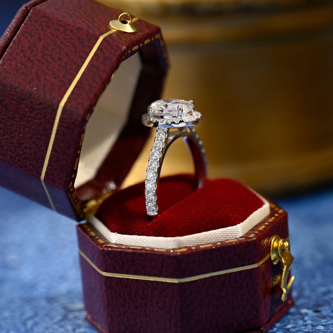 3.0 CT Oval Shaped Moissanite Halo Pave Engagement Ring 3