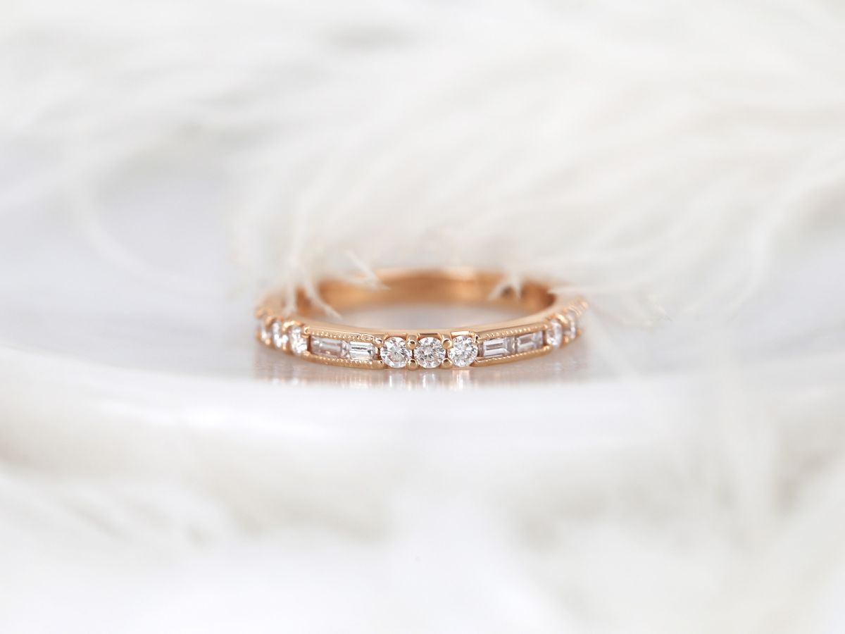 Stunning 0.67 CT Round & Baguette Moissanite Stones Vintage Wedding Band 2