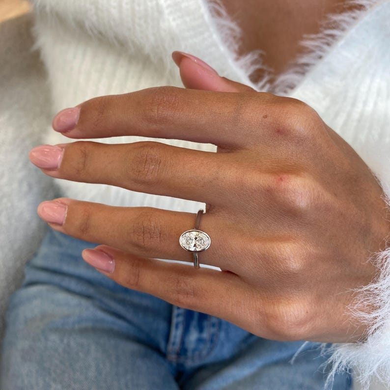 Stunning 1.0 CT Oval Moissanite Engagement Ring in Bezel Design 5