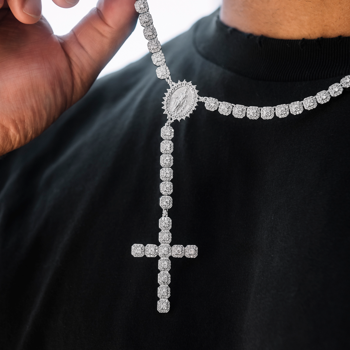 30 CT Round Moissanite Diamond Cross Style Silver Necklace For Him 3