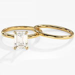 1.50 CT Emerald Cut Moissanite Solitaire Bridal Ring Set with Plain Wedding Bands 1