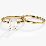 1.50 CT Emerald Cut Moissanite Solitaire Bridal Ring Set with Plain Wedding Bands 1