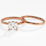 1.50 CT Round Cut Moissanite Bridal Ring Set with Plain Wedding Bands 4