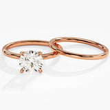 1.50 CT Round Cut Moissanite Bridal Ring Set with Plain Wedding Bands 4