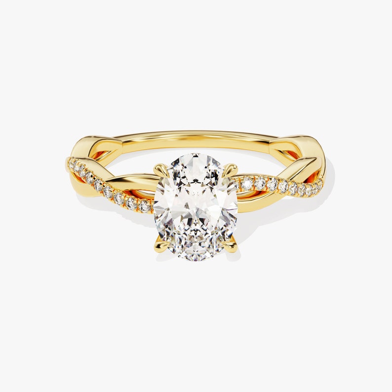 Stunning 1.0-2.0 CT Oval Moissanite Engagement Ring with Twisted Pave Design 1