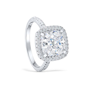 Stunning 3.0 CT Cushion Moissanite Engagement Ring with Pave & Halo Design