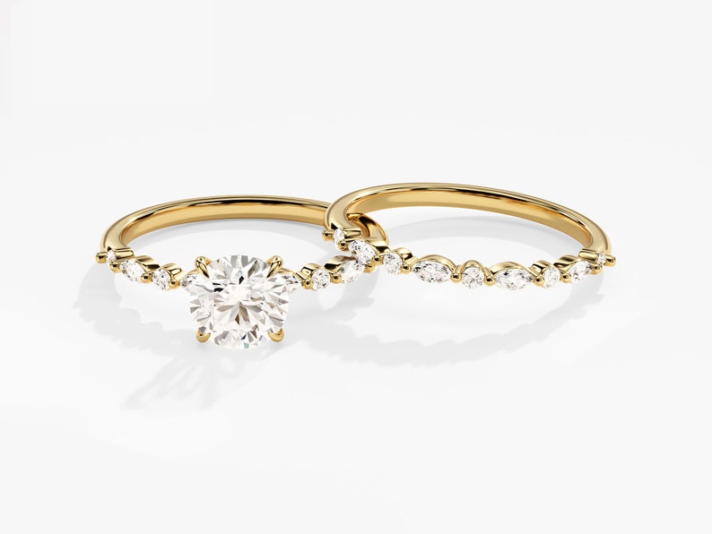 1.50 CT Round Cut Moissanite Bridal Ring Set with Marquise & Round Wedding Bands 1
