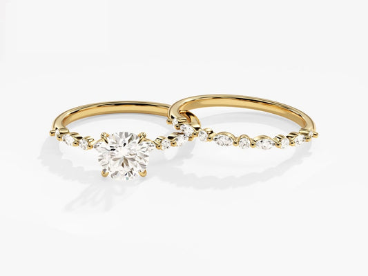 1.50 CT Round Cut Moissanite Bridal Ring Set with Marquise & Round Wedding Bands 1