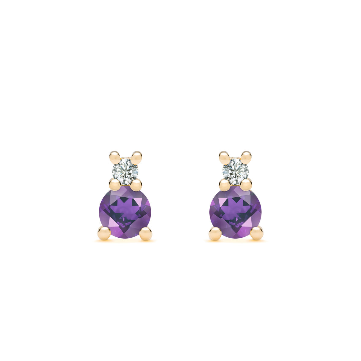 0.15 CT Round Amethyst Lab Made Diamond- February Birthstone Studs 1
