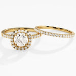 1.0 CT Round Cut Moissanite Halo Bridal Ring Set with Half Eternity Wedding Bands 1