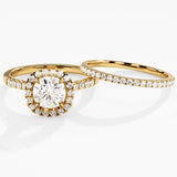 1.0 CT Round Cut Moissanite Halo Bridal Ring Set with Half Eternity Wedding Bands 1