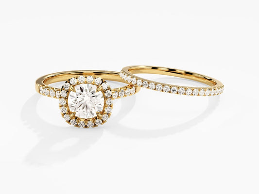 1.0 CT Round Cut Moissanite Halo Bridal Ring Set with Half Eternity Wedding Bands 1
