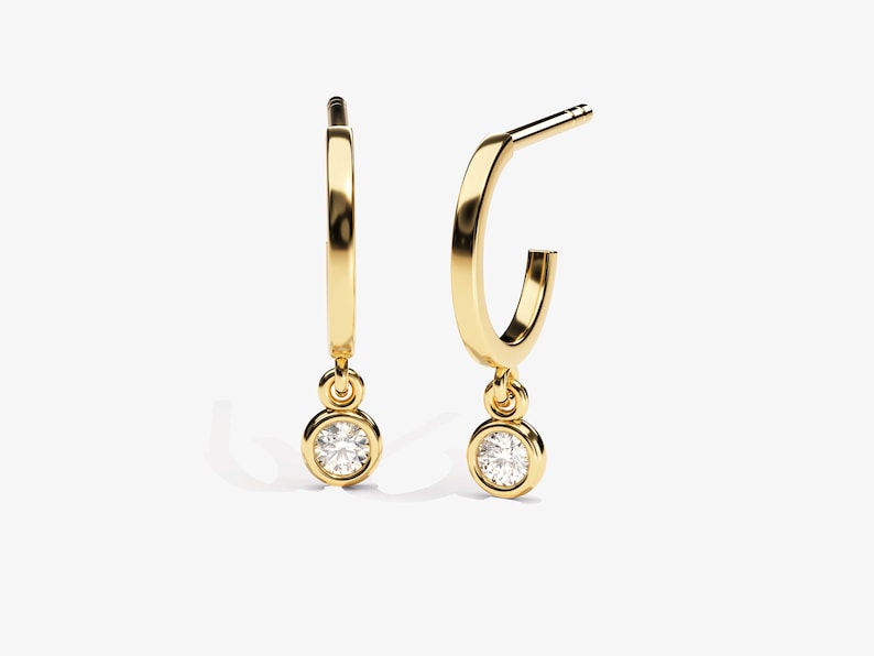 0.10 TCW Round Cut Moissanite Bezel Drop Earrings in Gold 1