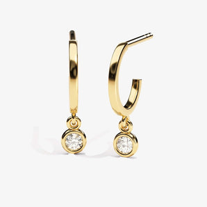 0.10 TCW Round Cut Moissanite Bezel Drop Earrings in Gold