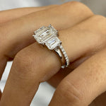 Stunning 3.0 CT Emerald Moissanite Engagement Ring with Three Stone Design 8