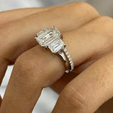 Stunning 3.0 CT Emerald Moissanite Engagement Ring with Three Stone Design 8