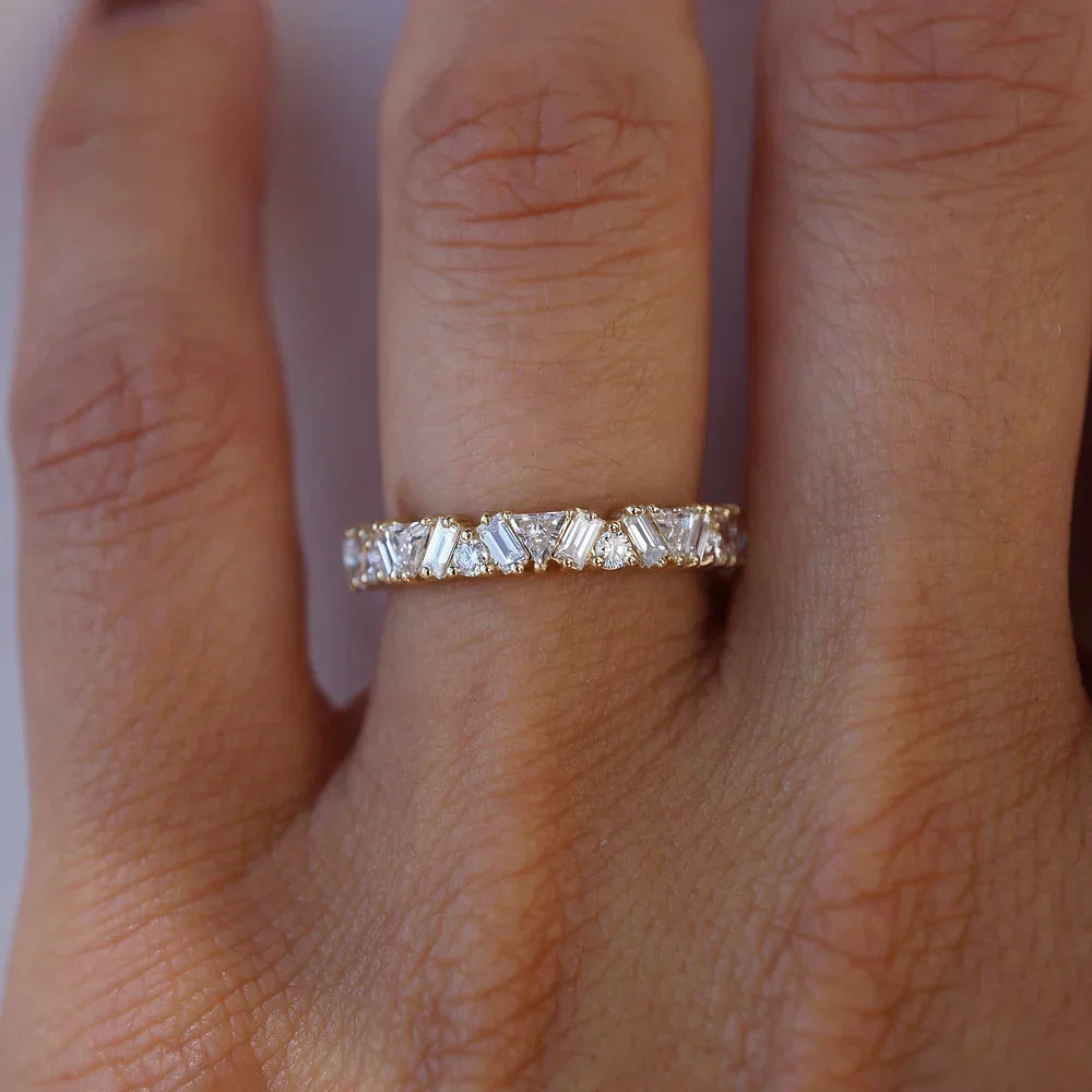 Stunning 0.4 TCW Baguette, Round & Trillion Moissanite Stones with Half Eternity Wedding Bands 5