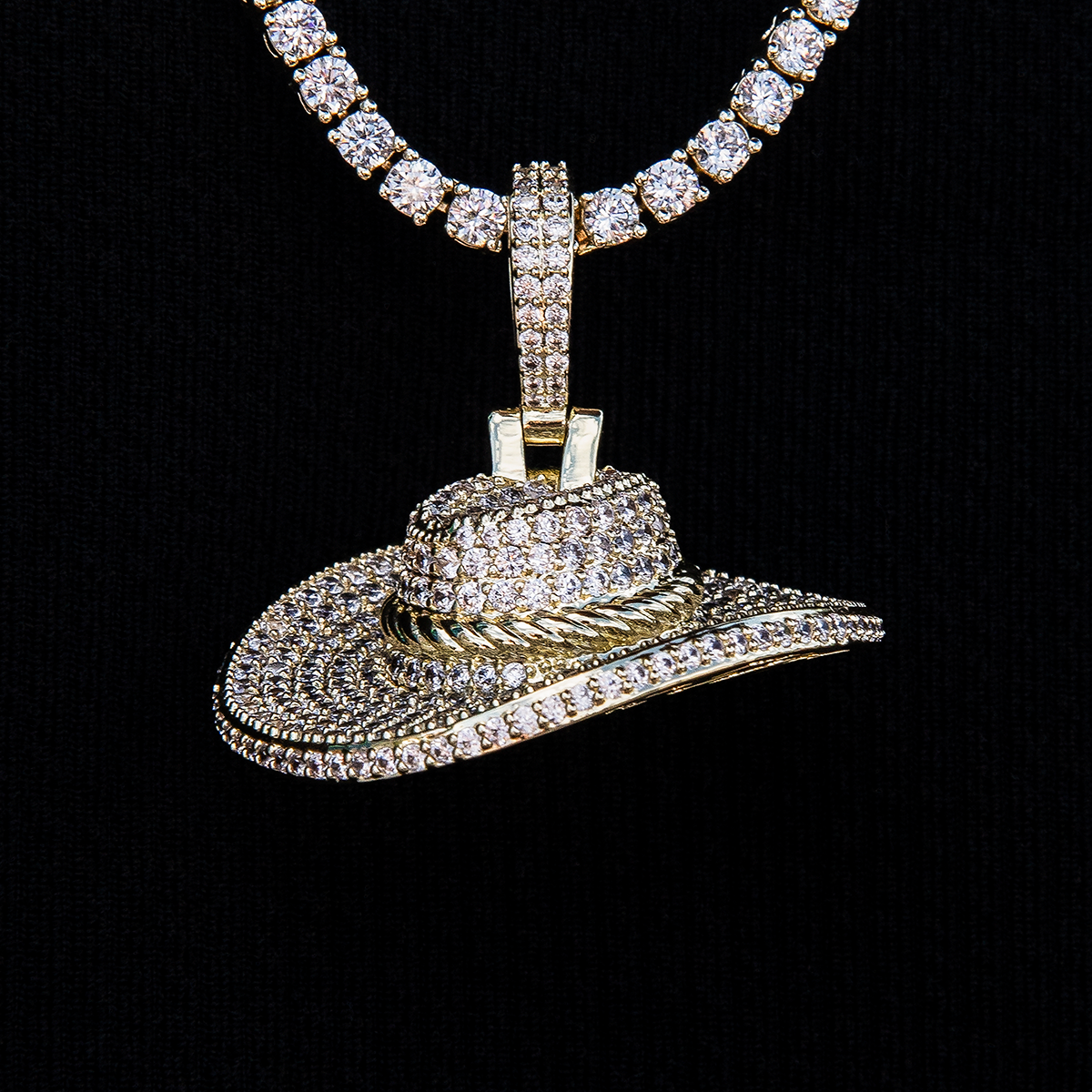 8 CT Round Moissanite Iced Cowboy Hat Silver Pendant for Him 1