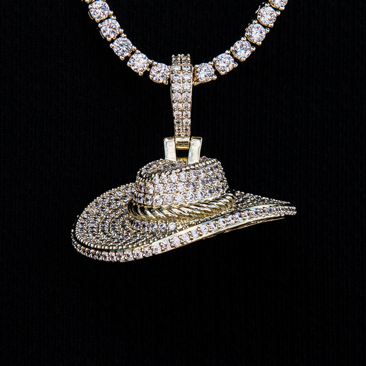 8 CT Round Moissanite Iced Cowboy Hat Silver Pendant for Him 1