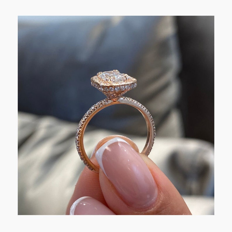 Stunning 1.0 CT Emerald Moissanite Engagement Ring with Halo & Pave Design 5