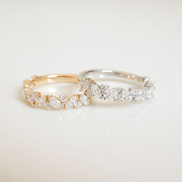Stunning 0.4 TCW Marquise & Round Moissanite Stones in Half Eternity Wedding Band 7