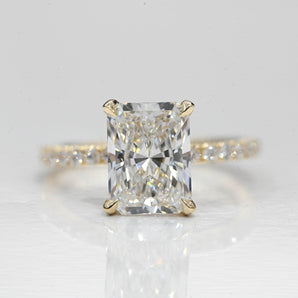 Stunning 3.0 CT Radiant Cut Moissanite Engagement Ring with Hidden Halo & Pave Design