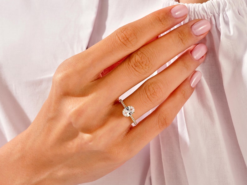 1.50 CT Oval Cut Moissanite Pave Bridal Ring Set with Curved Wedding Bands 8