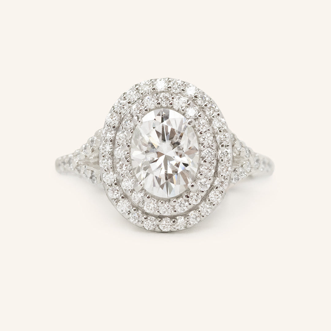Stunning 1.0 CT Oval  Moissanite Engagement Ring with Double Halo & Pave Design 2
