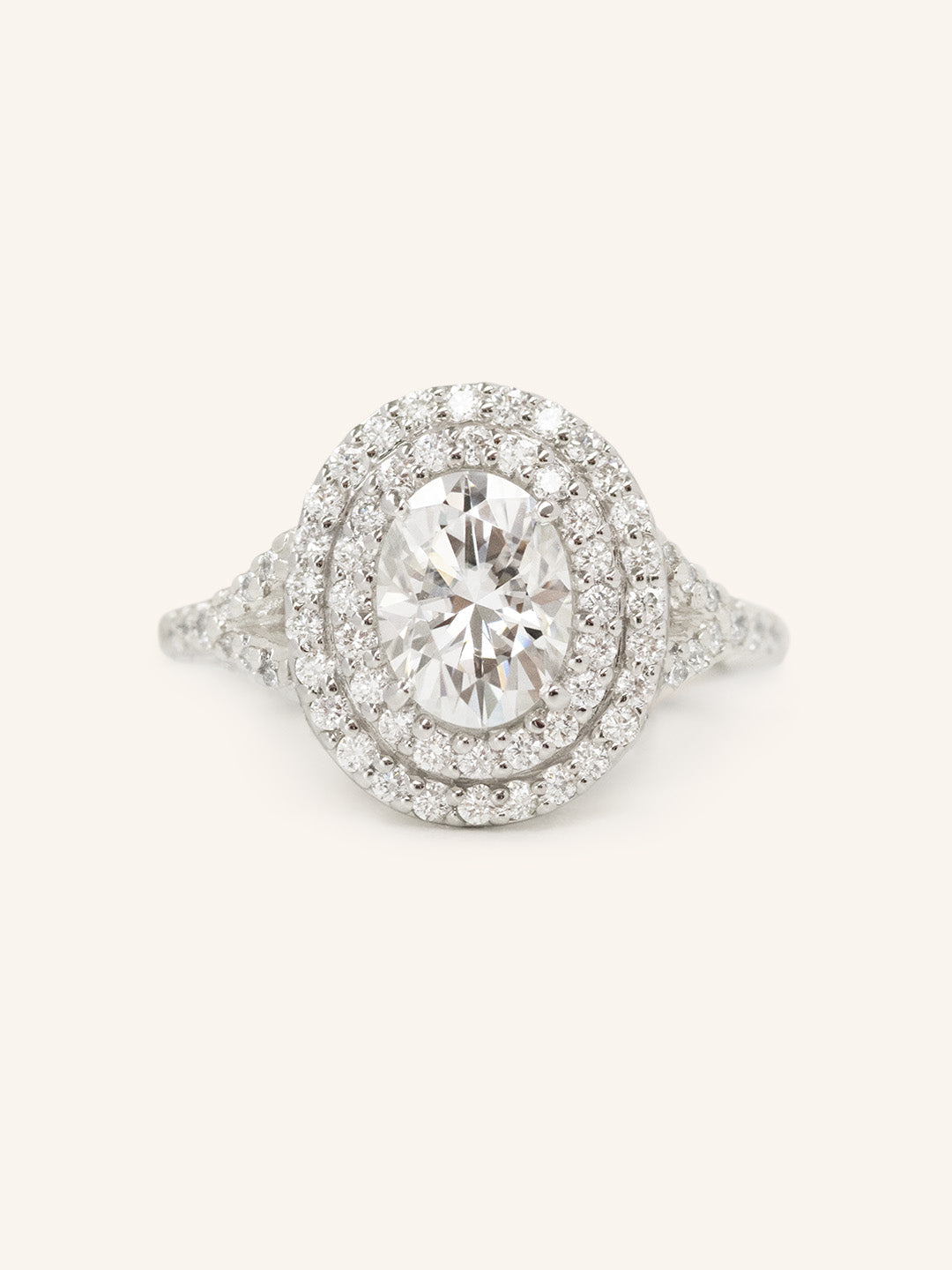 Stunning 1.0 CT Oval  Moissanite Engagement Ring with Double Halo & Pave Design 2