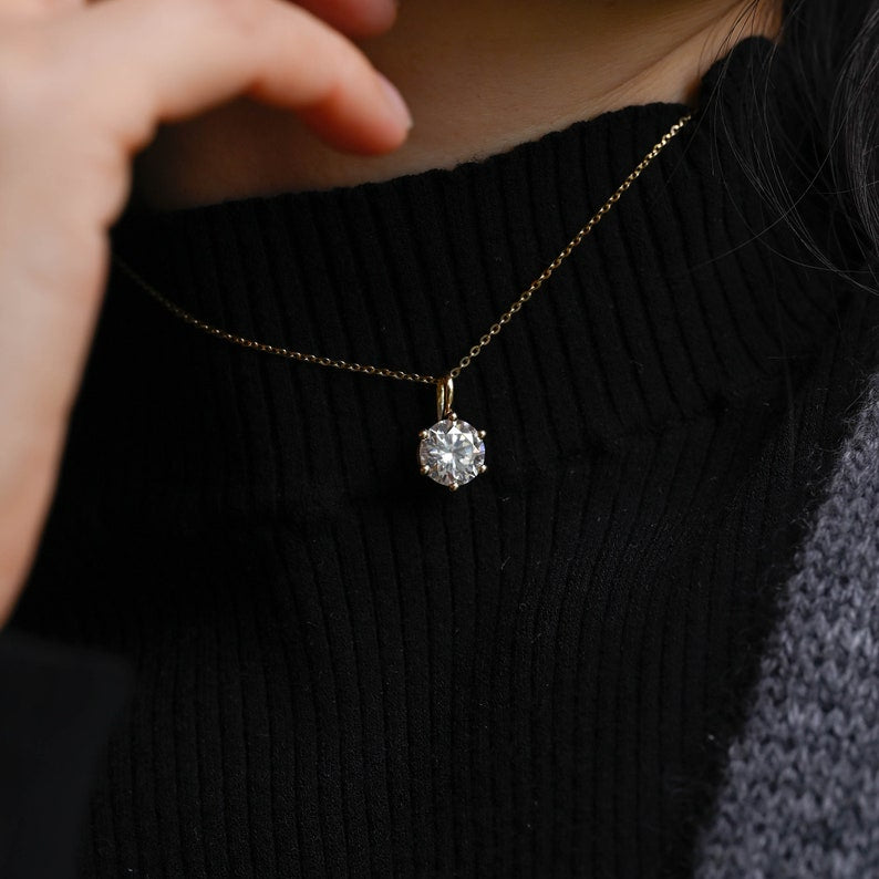 1.0 CT Round Cut Moissanite Diamond Solitaire Pendant Necklace in Solid Gold 2