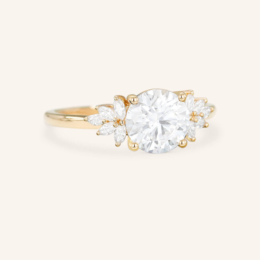 Stunning 1.0 CT Round Moissanite Engagement Ring with Cluster Design 2