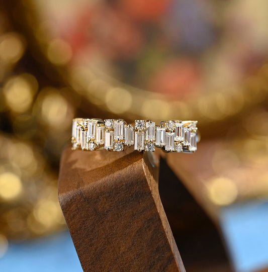Stunning 0.5 TCW Baguette & Round Cut Moissanite Stones Wedding Band 1