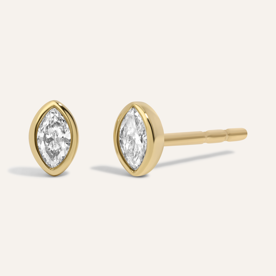 0.20 TCW Marquise Cut Moissanite Bezel Stud Earrings in Gold 1