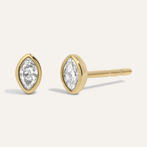 0.20 TCW Marquise Cut Moissanite Bezel Stud Earrings in Gold