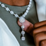 25 CT Pear & Cushion Cut Moissanite Diamond Lariat Silver Necklace For Him 4