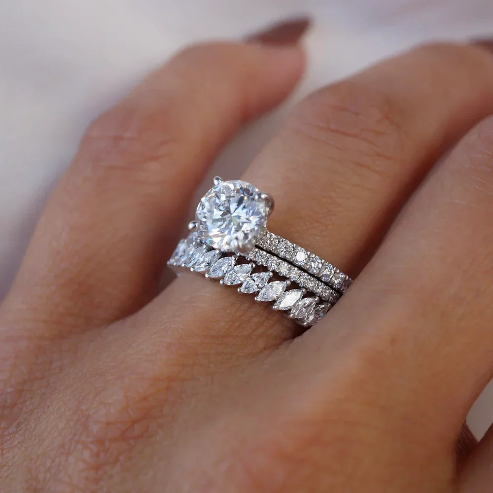 Stunning 0.4 TCW Marquise Moissanite Stones with Half Eternity Wedding Band 3