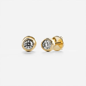 1.0 TCW Round Cut Moissanite Bezel Stud Earrings in Gold