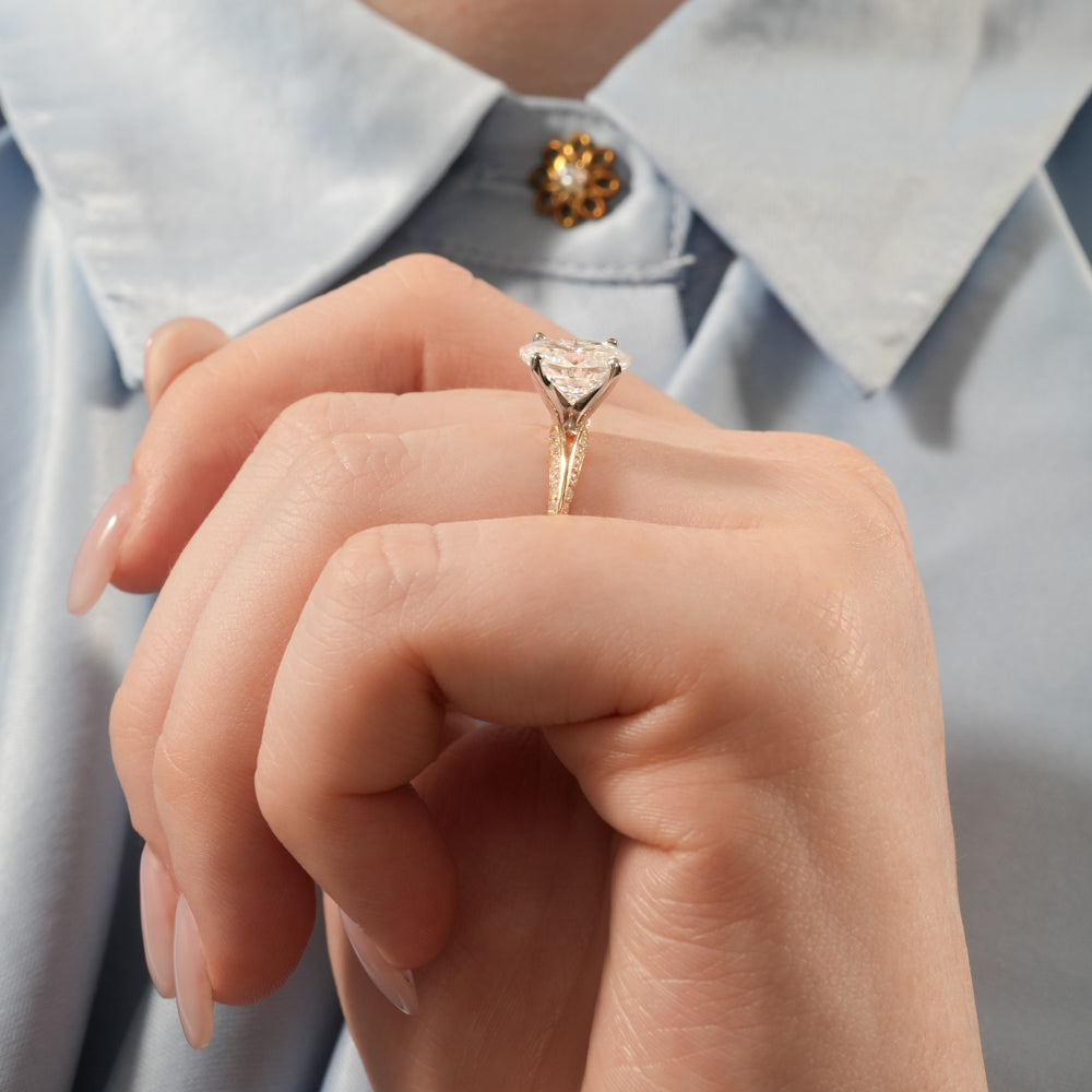 Stunning 1.0- 2.0 CT Round Moissanite Engagement Ring with Split Shank Pave Design 7