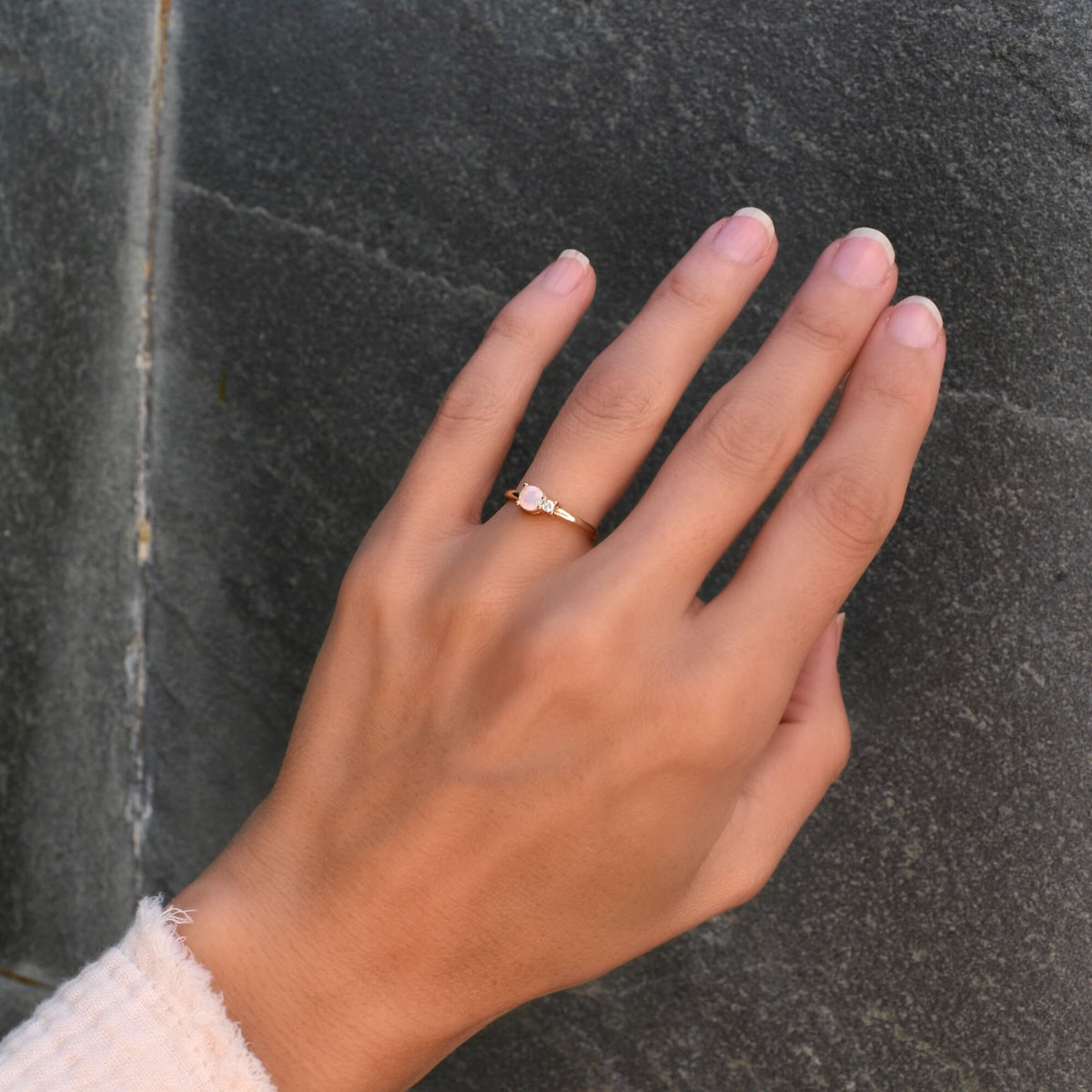 0.41 TCW Round Opal Lab Made Diamond- October Birthstone Engagement Ring 2