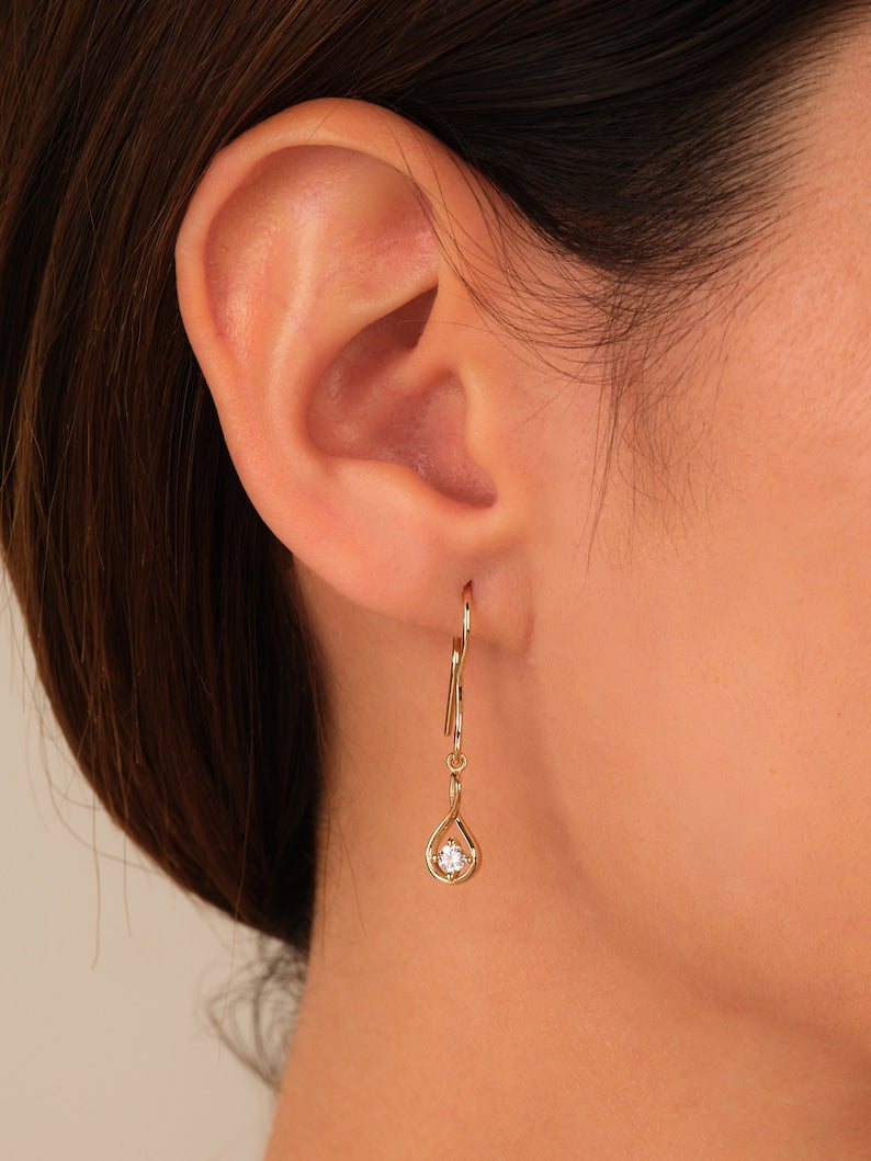 0.30 TCW Round Cut Moissanite Drop Earrings in Gold 4